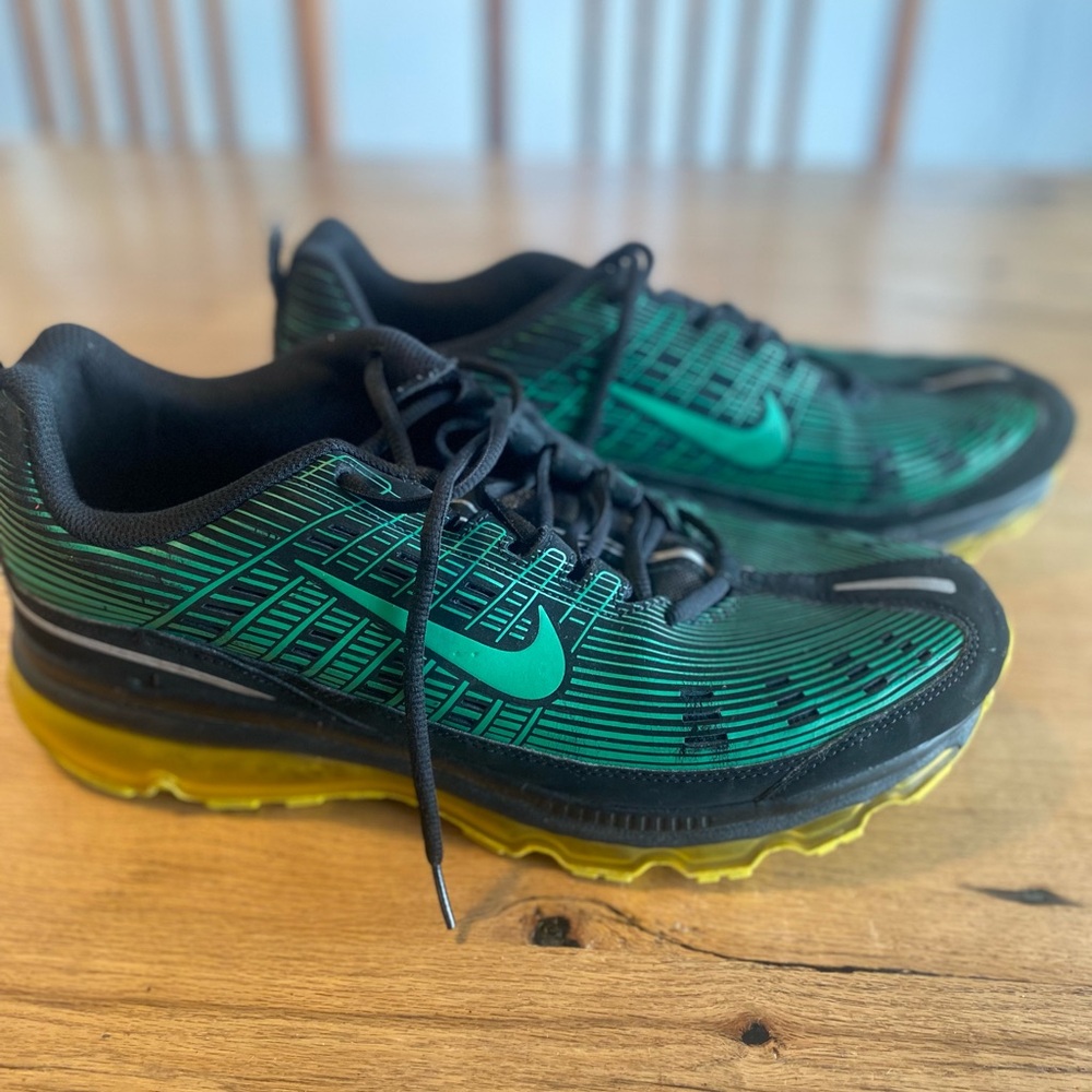 Nike Air Max 2006 Leather 13 Black Storm Green-Speed Yellow-Metal Men’s Shoes - Picture 4 of 9